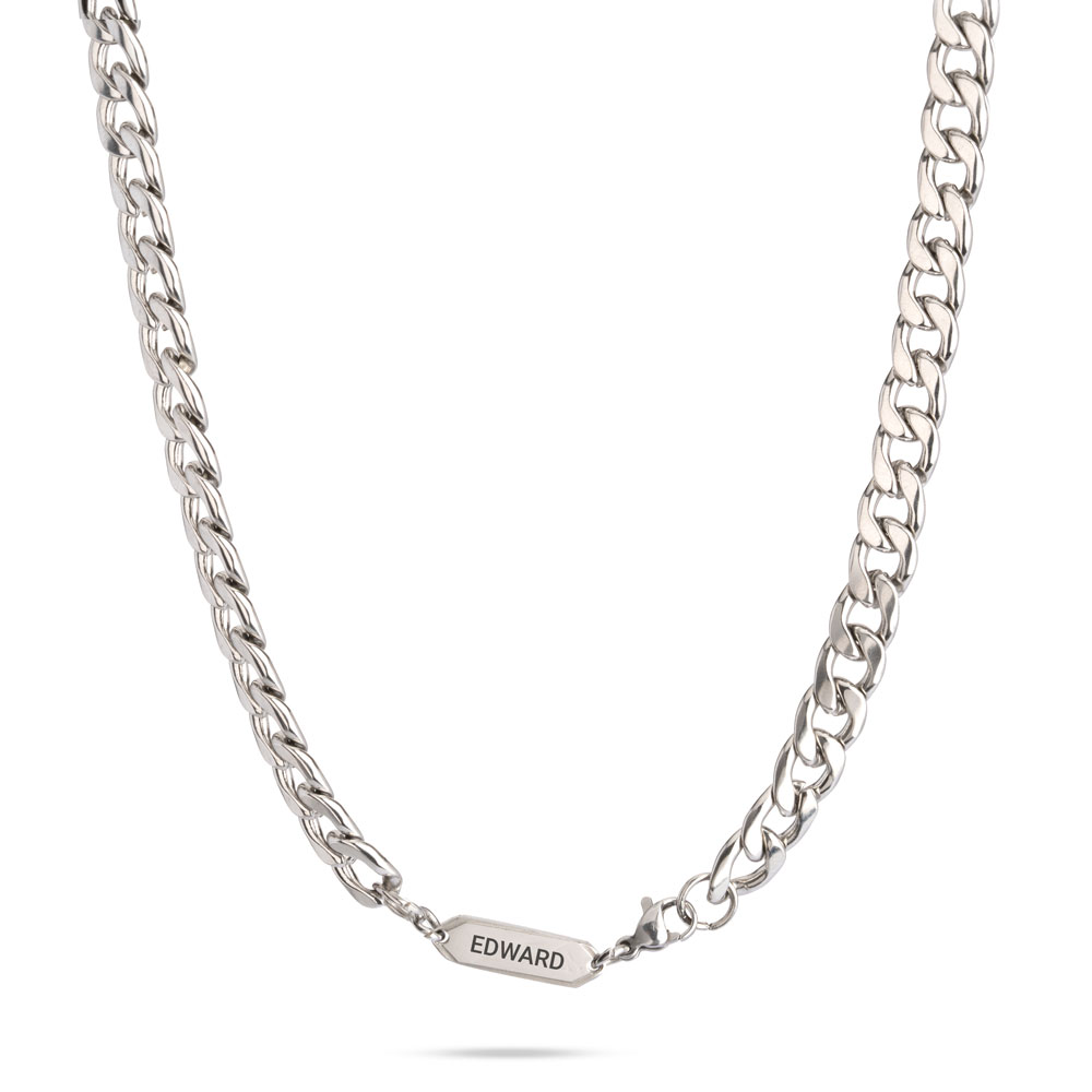 Men’s Cuban Chain Necklace with Engraved Tag