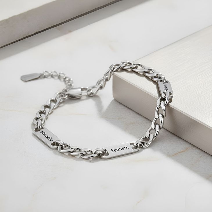Men’s Personalized Bracelet with Multiple Name Plate - Picture 2