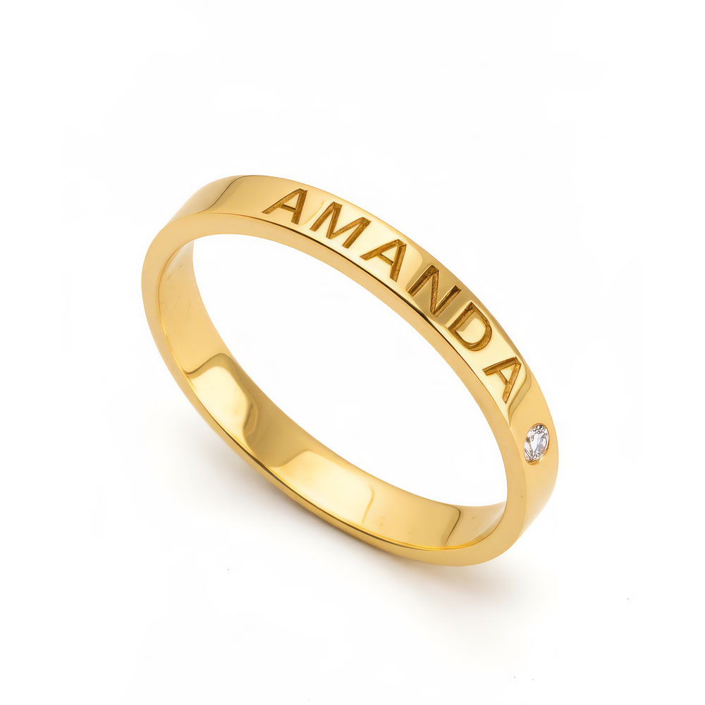Personalized Dainty Birthstone Ring with Engraving