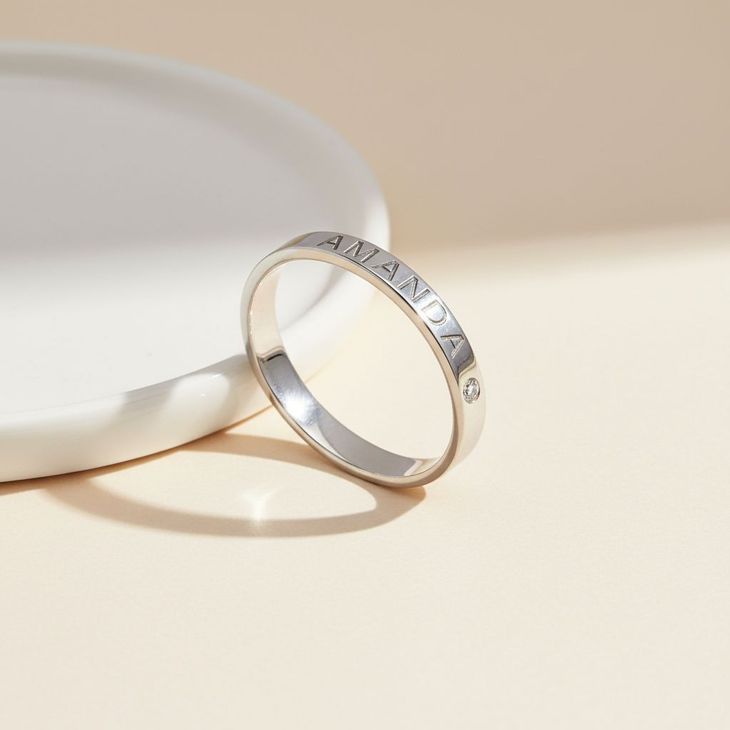 Personalized Dainty Birthstone Ring with Engraving information