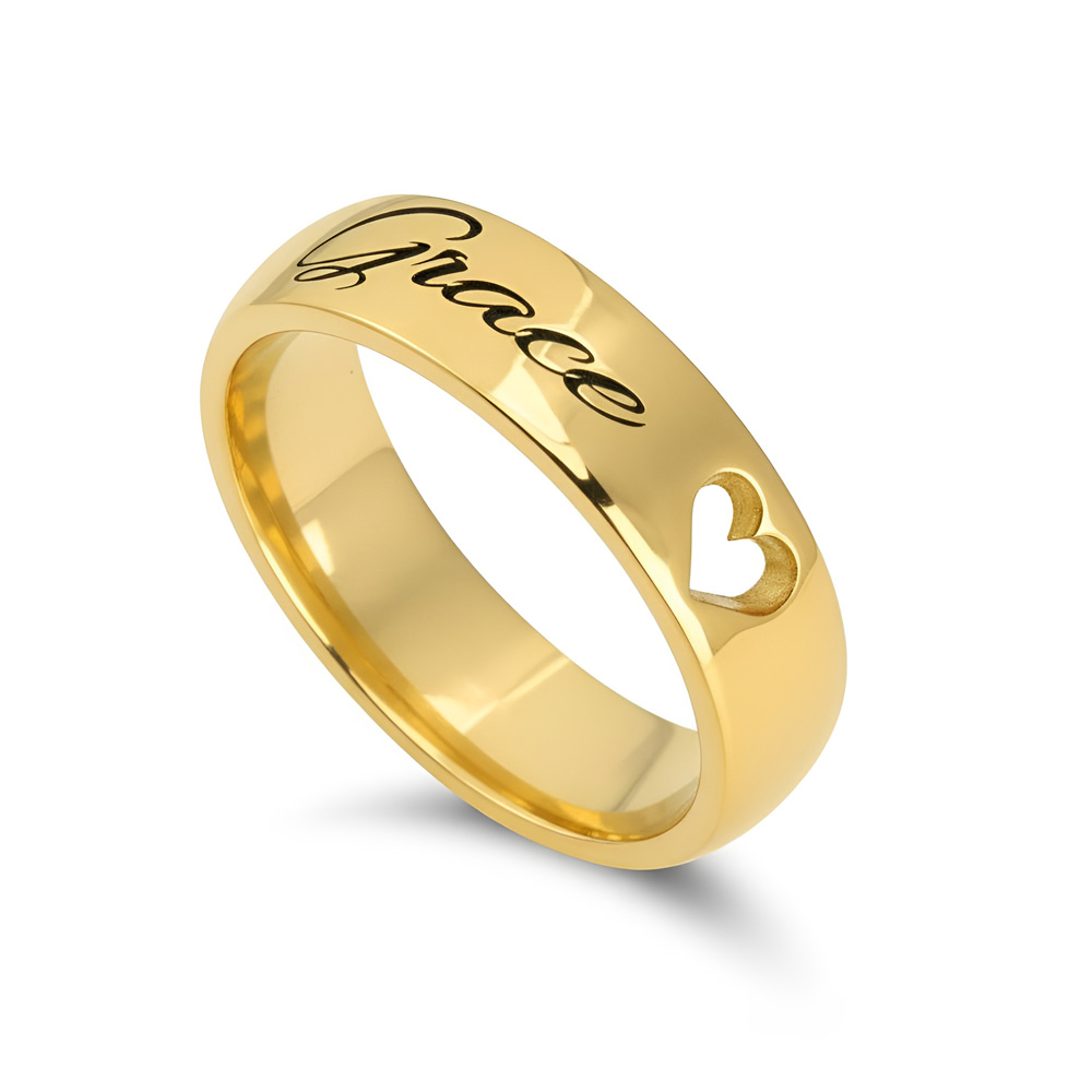 Personalized Engraved Ring with Cut Out Heart
