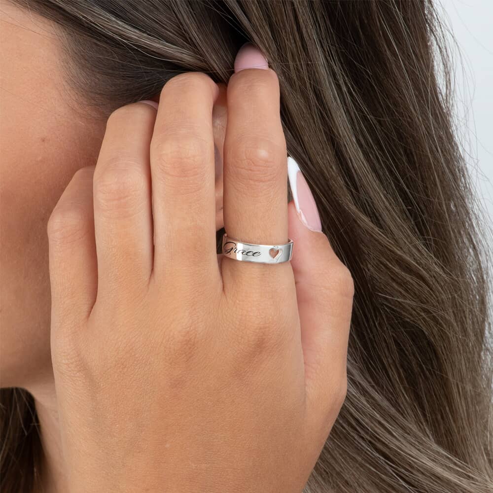Personalized Engraved Ring with Cut Out Heart