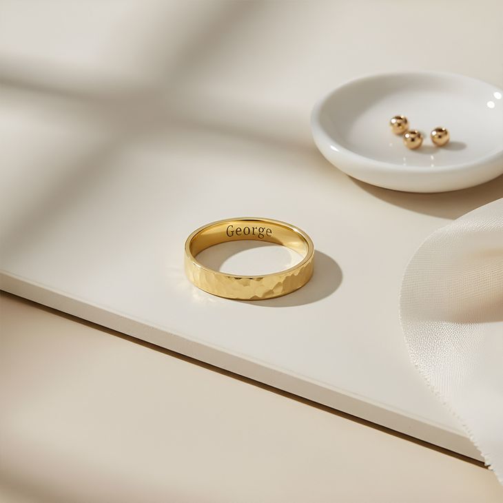 Thin Hammered Ring with Secret Engraving Inside - Picture 2