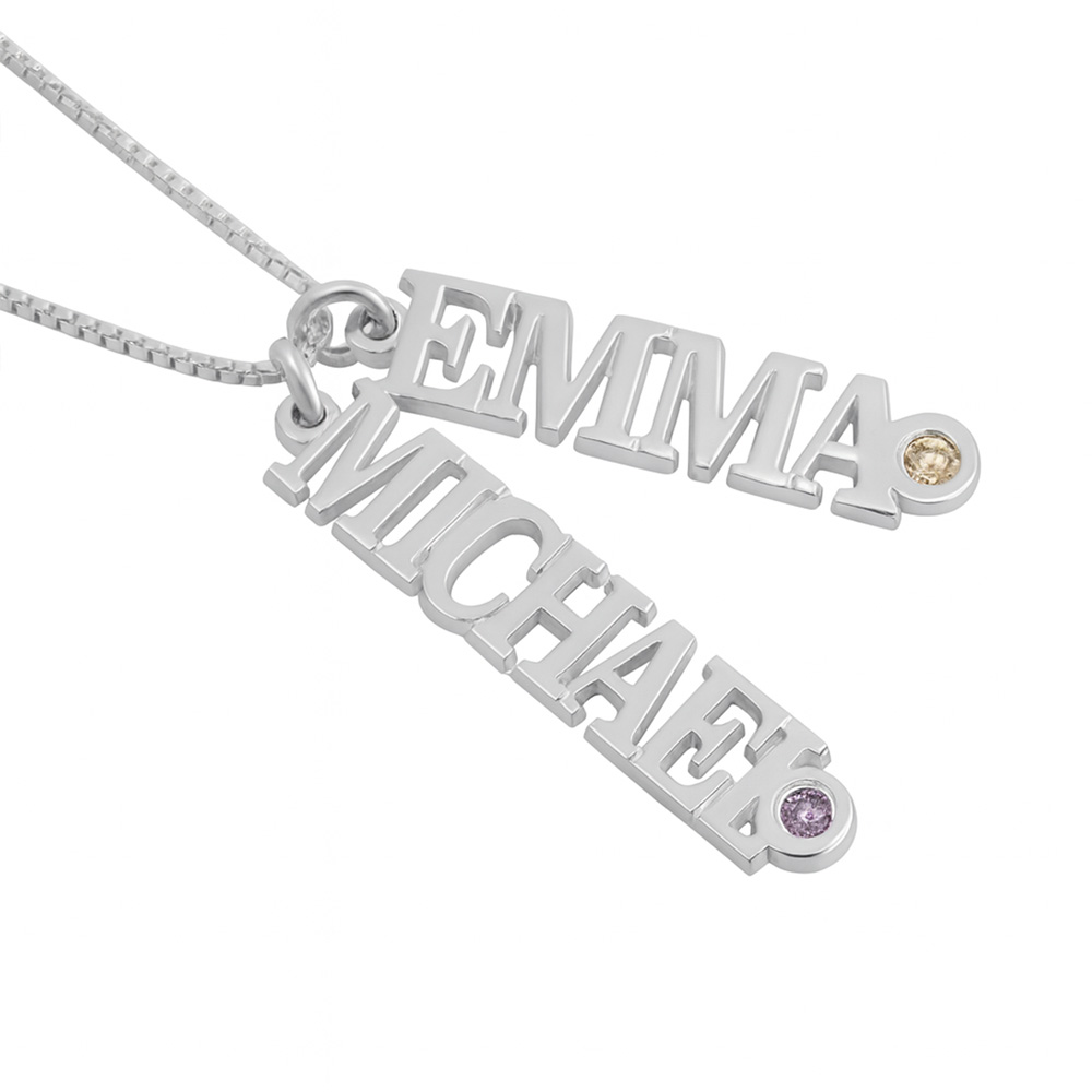 Vertical Name Necklace with Birthstone