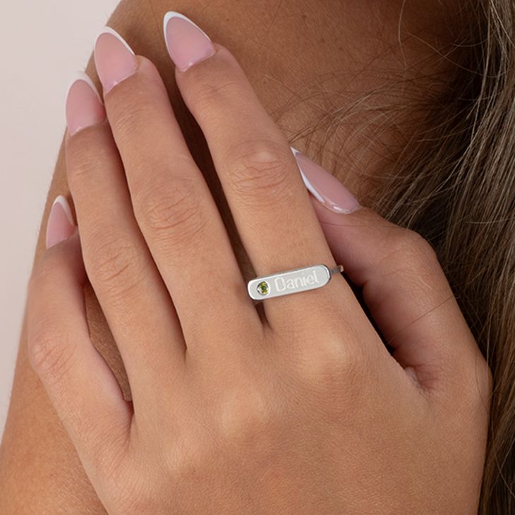 Engraved Bar Ring with Birthstone