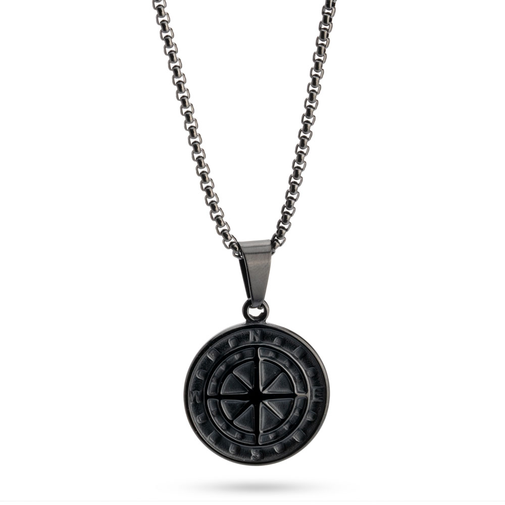 Custom Black Compass Necklace For Men