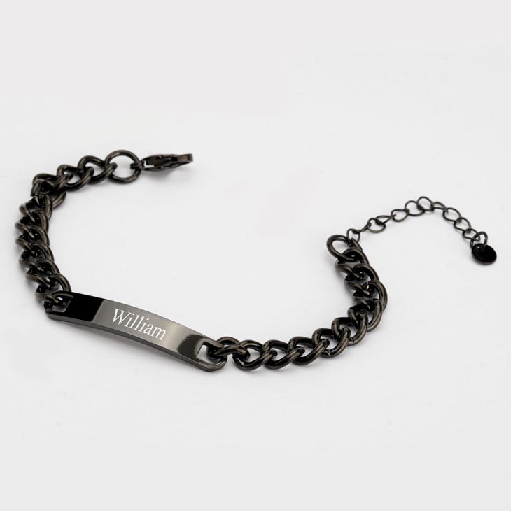 Black Bar Bracelet for Men – Personalized Curb Chain Design information