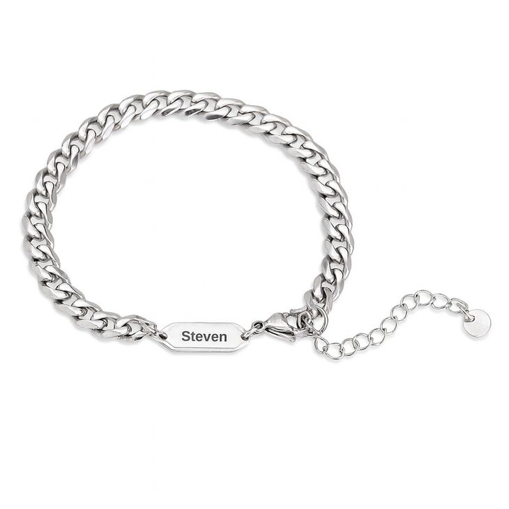 Mens Engraved Cuban Link Bracelet