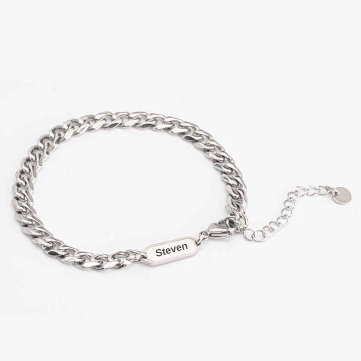 Mens Engraved Cuban Link Bracelet - Picture 2