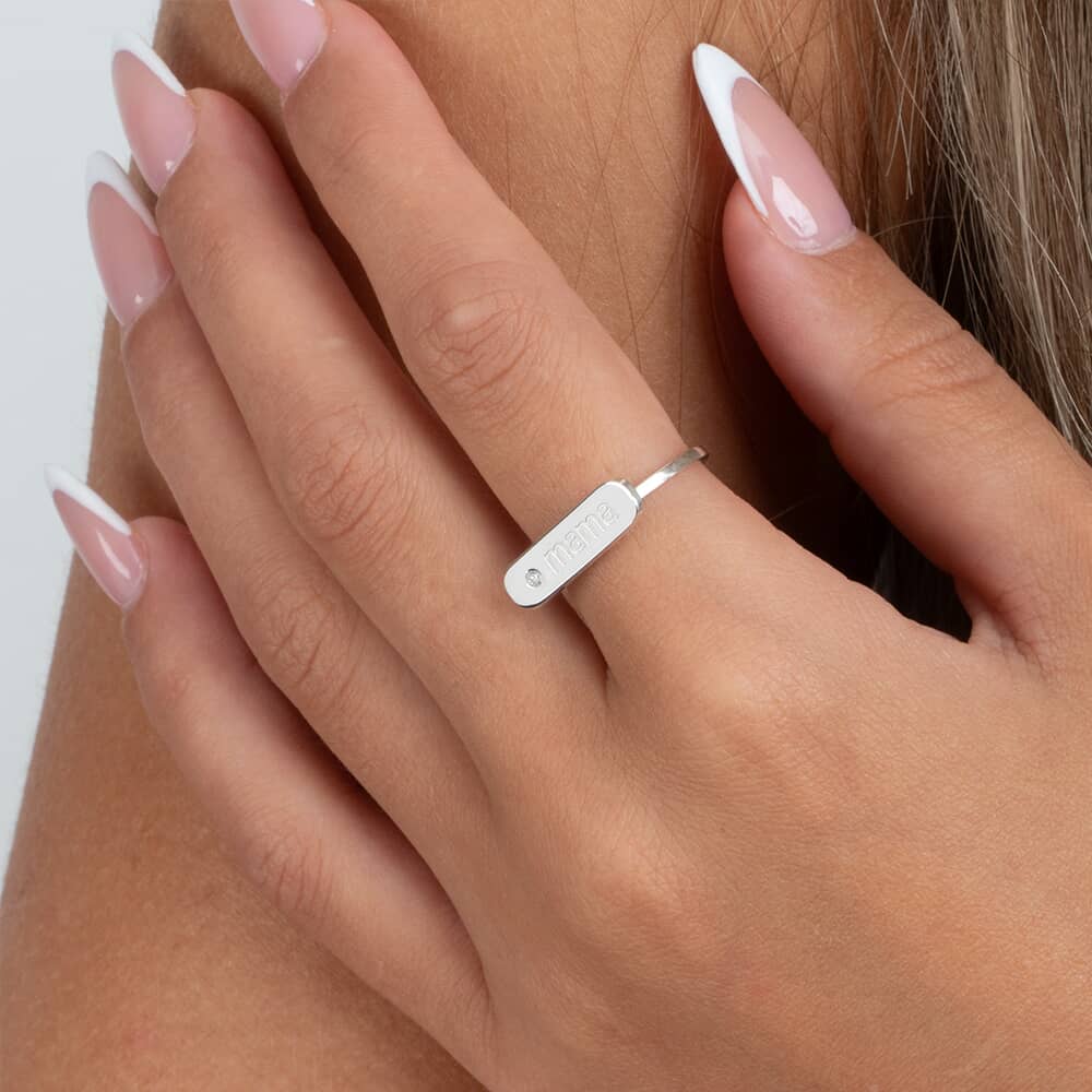 Diamond Mama ring on a model