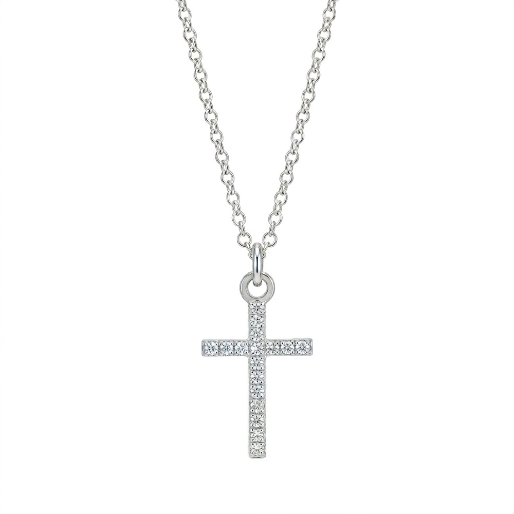 Petite Zircon Cross Necklace - Sterling Silver