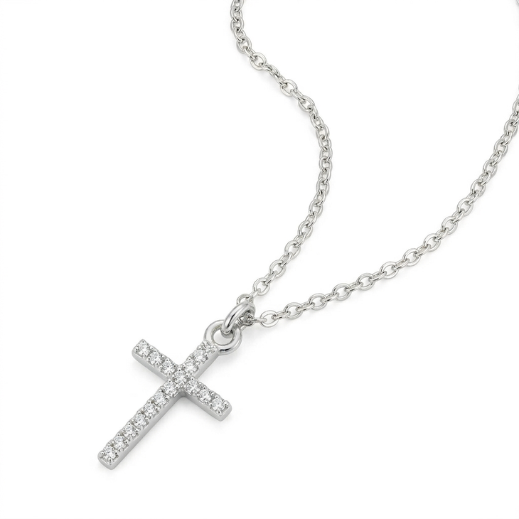 Polished sterling silver Small Inlaid Cross necklace with elegant chain design