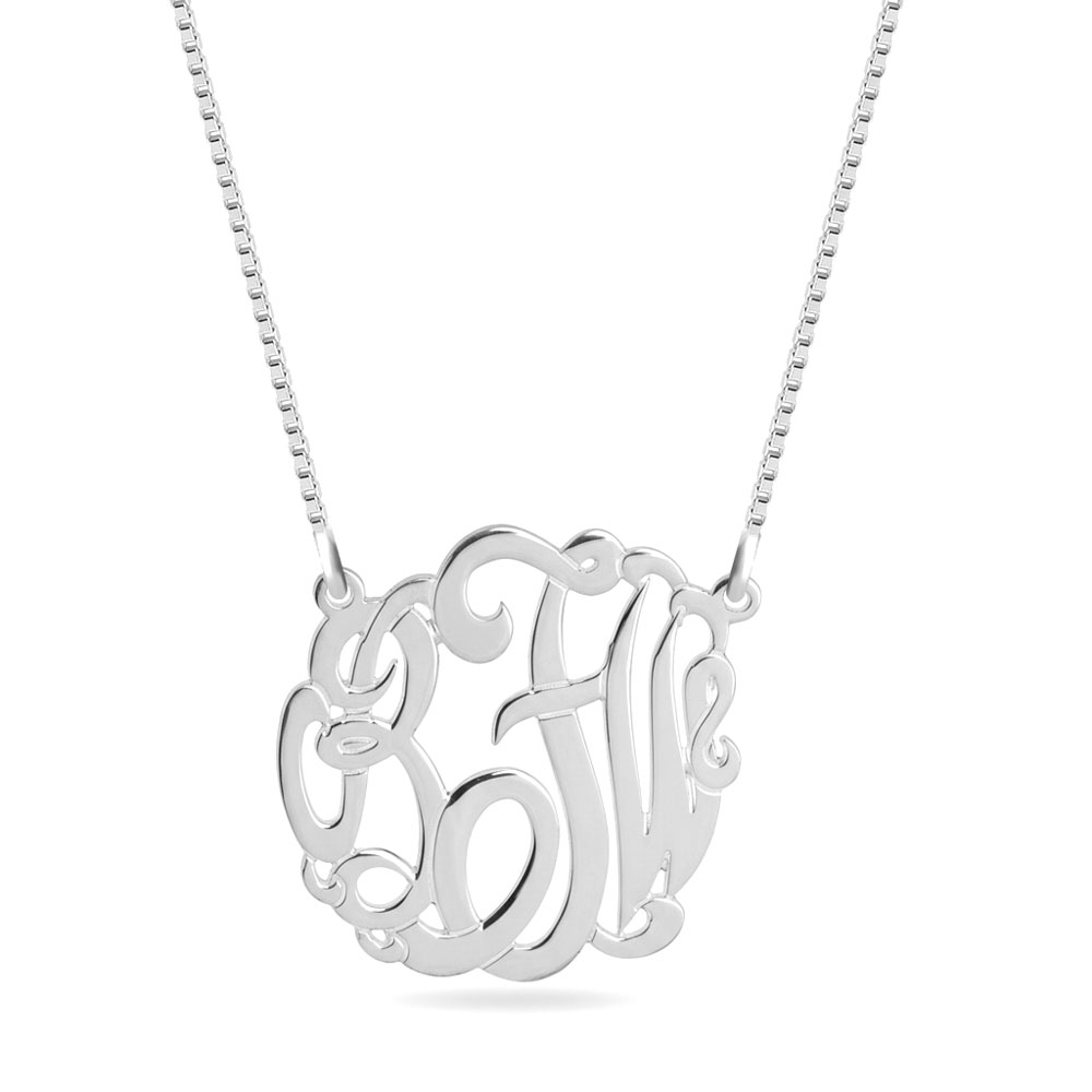 Personalized Curved Monogram Necklace with 3 Initials