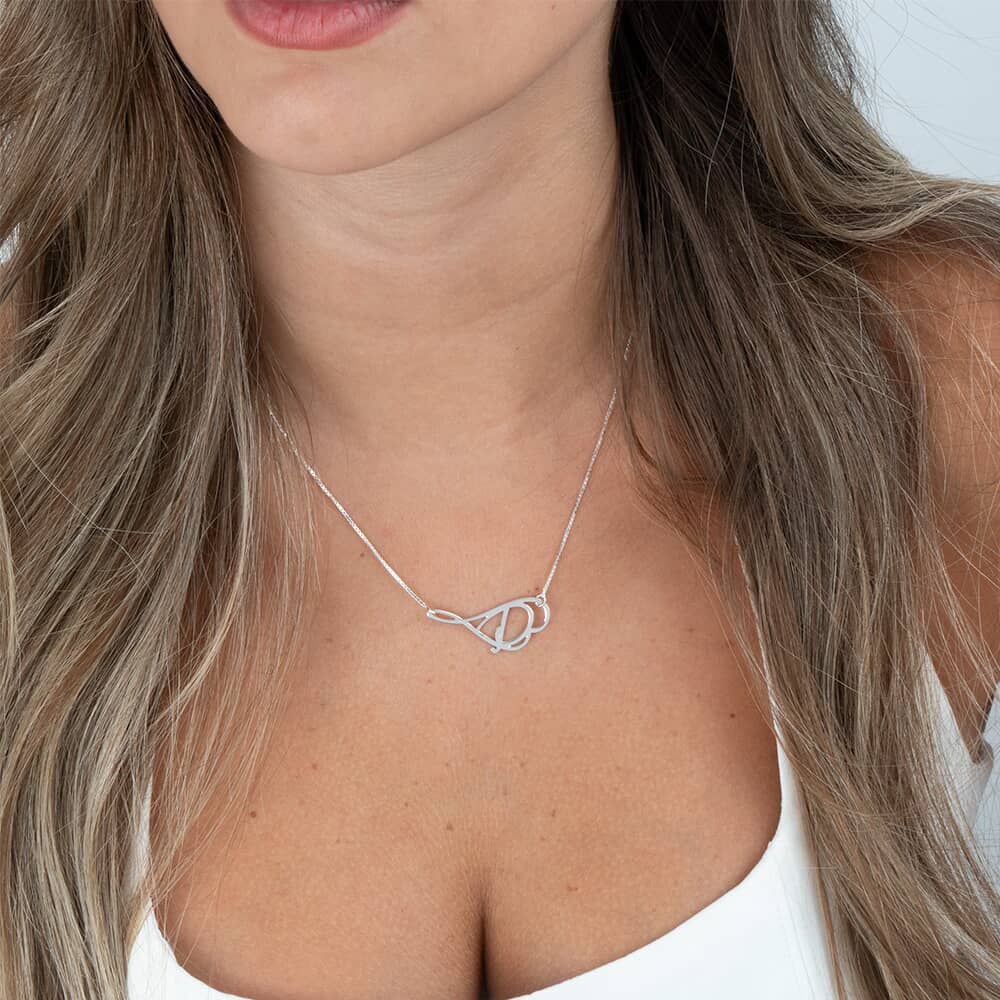 Personalized Infinity and Heart Sideways Necklace on a model - 2