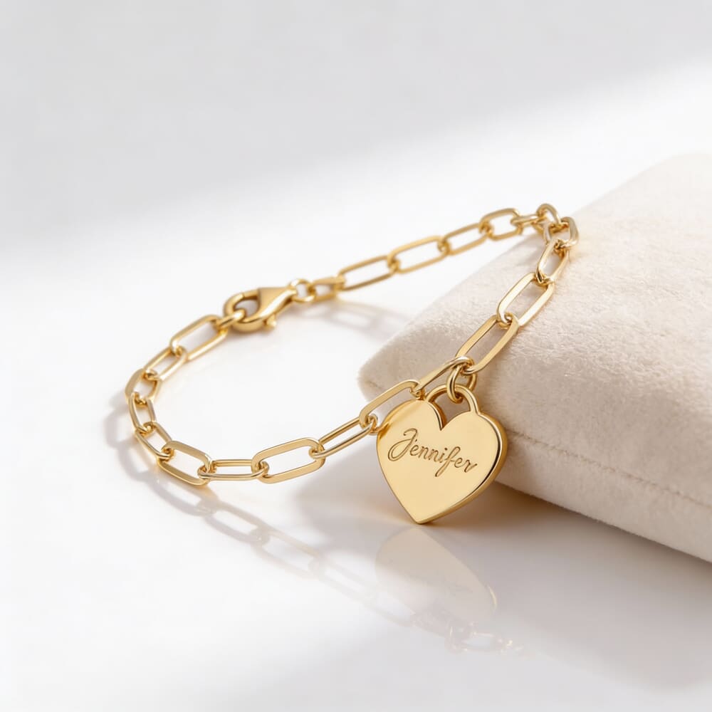 Personalized Heart Paperclip Bracelet on a model - 2