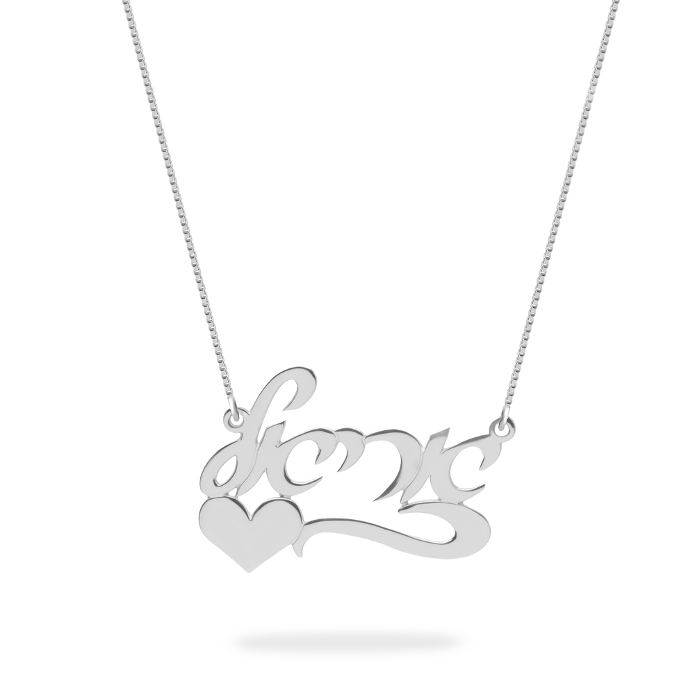 Personalised Hebrew Name Necklace with Heart - Sterling Silver
