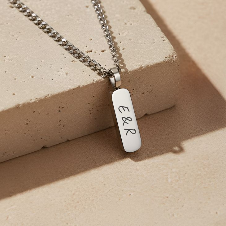 Men’s Thick Bar Necklace – Custom Engraved information