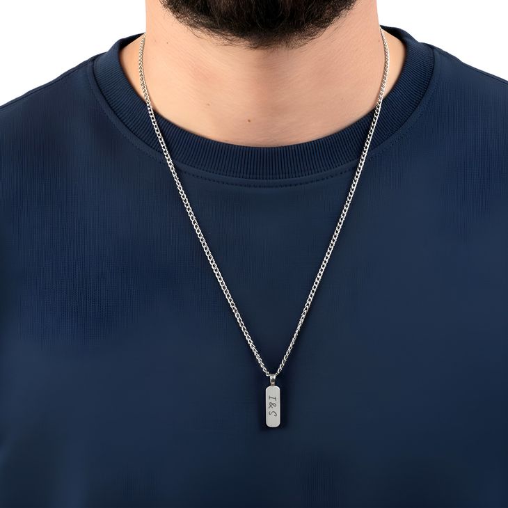 Men’s Thick Bar Necklace – Custom Engraved on a model 3