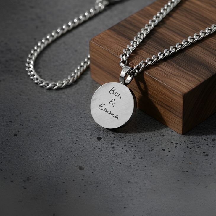 Thick Round Pendant Necklace with Custom Engraving information