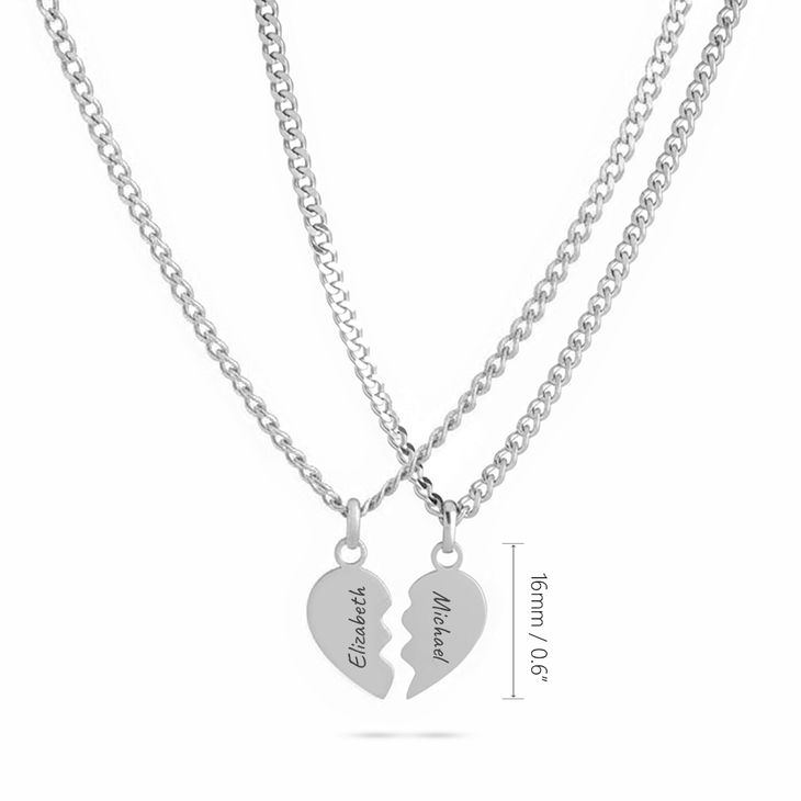 Custom Engraved Half Heart Necklace Set for Best Friends information