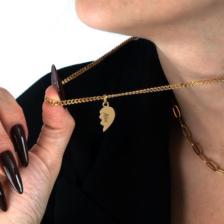 Custom Engraved Half Heart Necklace Set for Best Friends