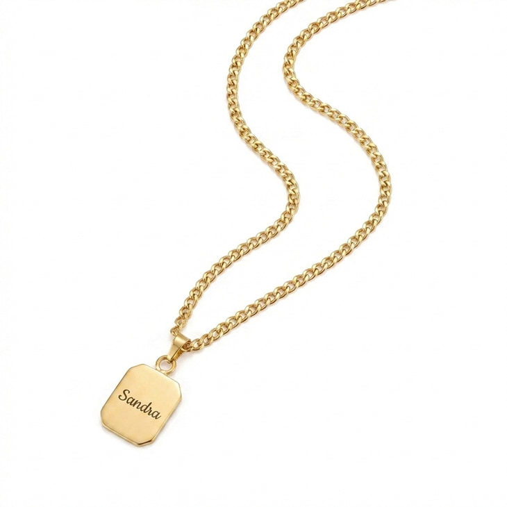 Womens Engravable Thick Tag Pendant on Curb Chain - Picture 2