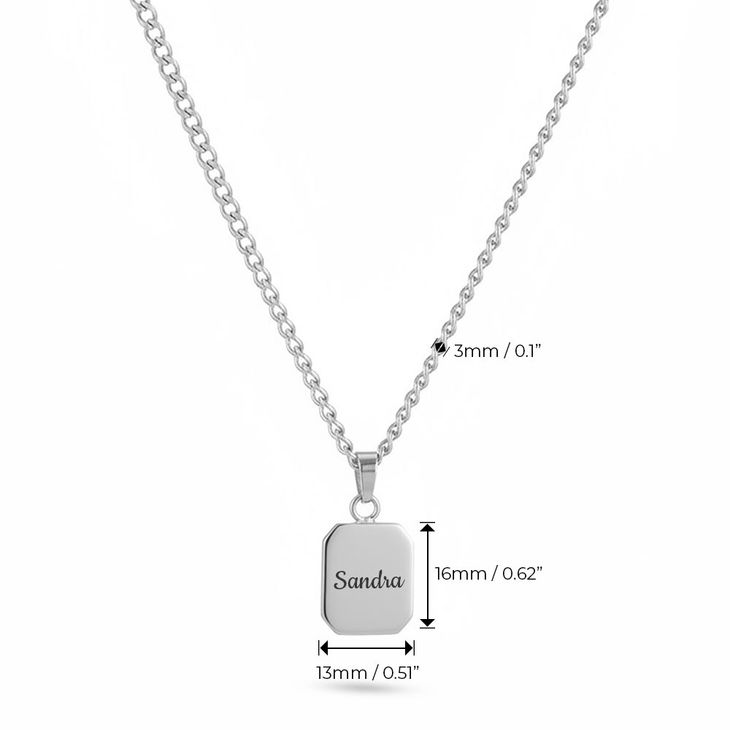 Womens Engravable Thick Tag Pendant on Curb Chain information