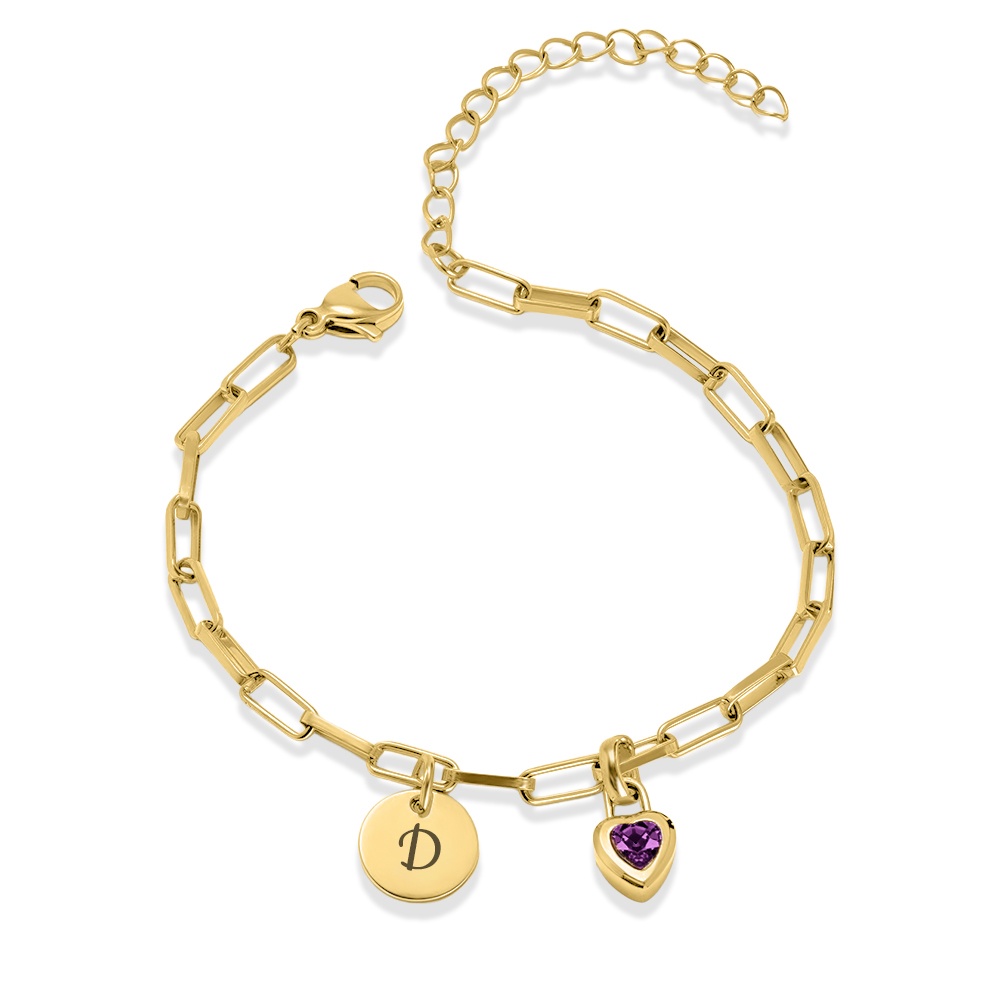 Personalized Heart Birthstone Initial Charm Bracelet