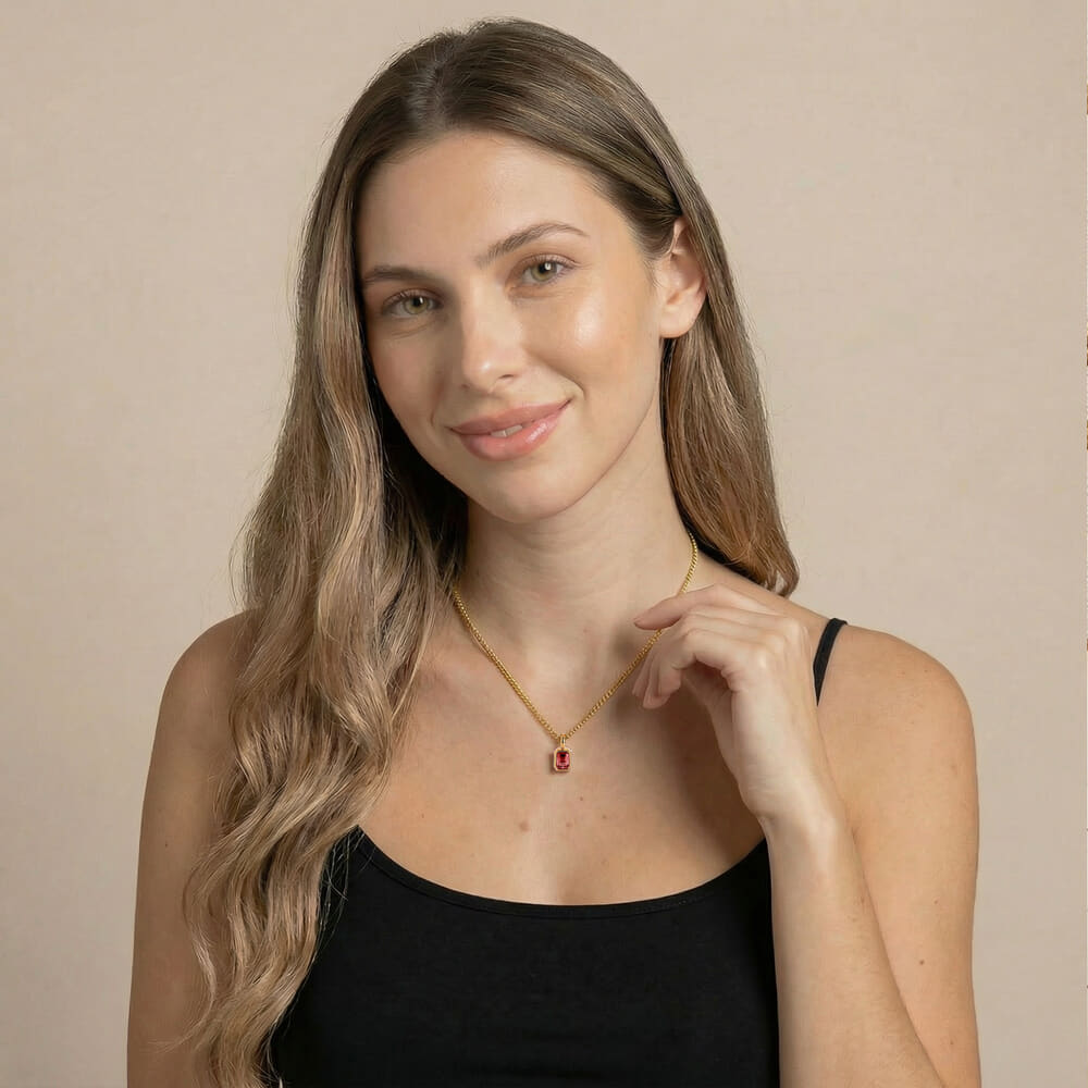 Custom Birthstone Tag Necklace on a model