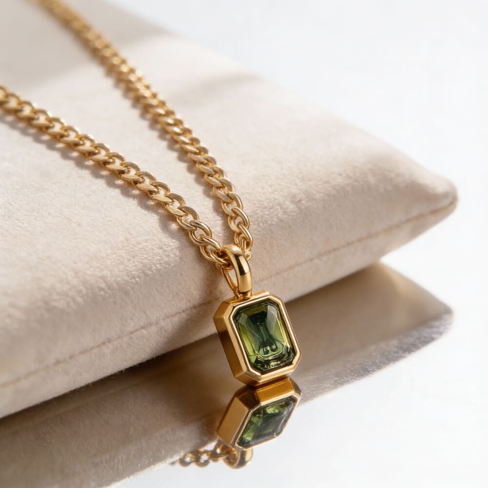 Custom Birthstone Tag Necklace on a model - 2