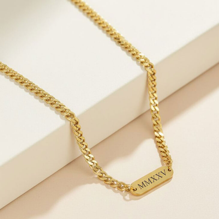 Personalized Cuban Bar Necklace for Men on a model 3