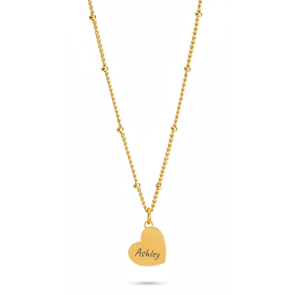 Engraved Beaded Heart Chain Necklace