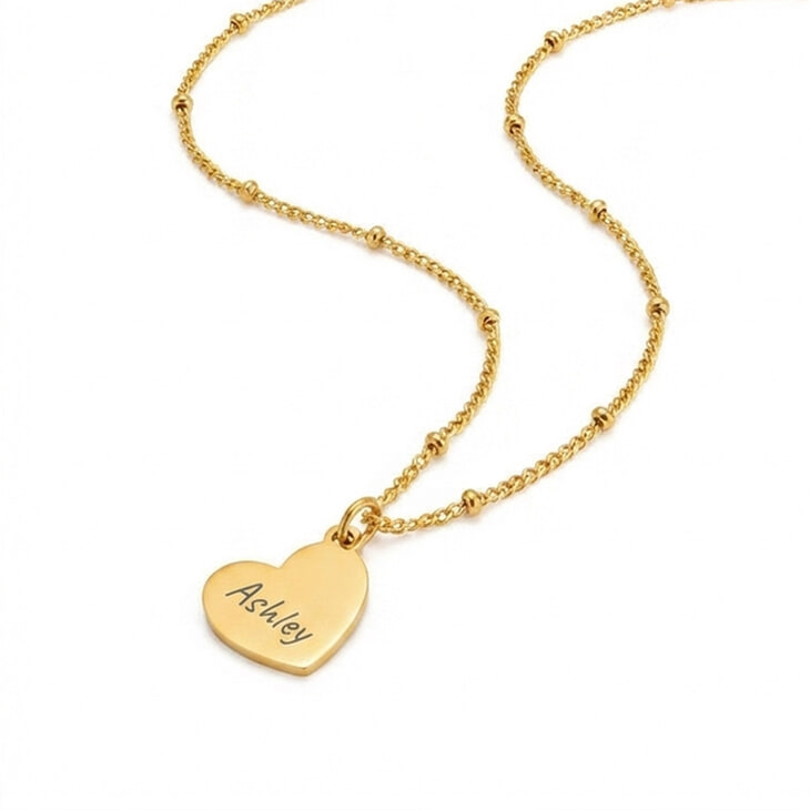 Engraved Beaded Heart Chain Necklace - Picture 2