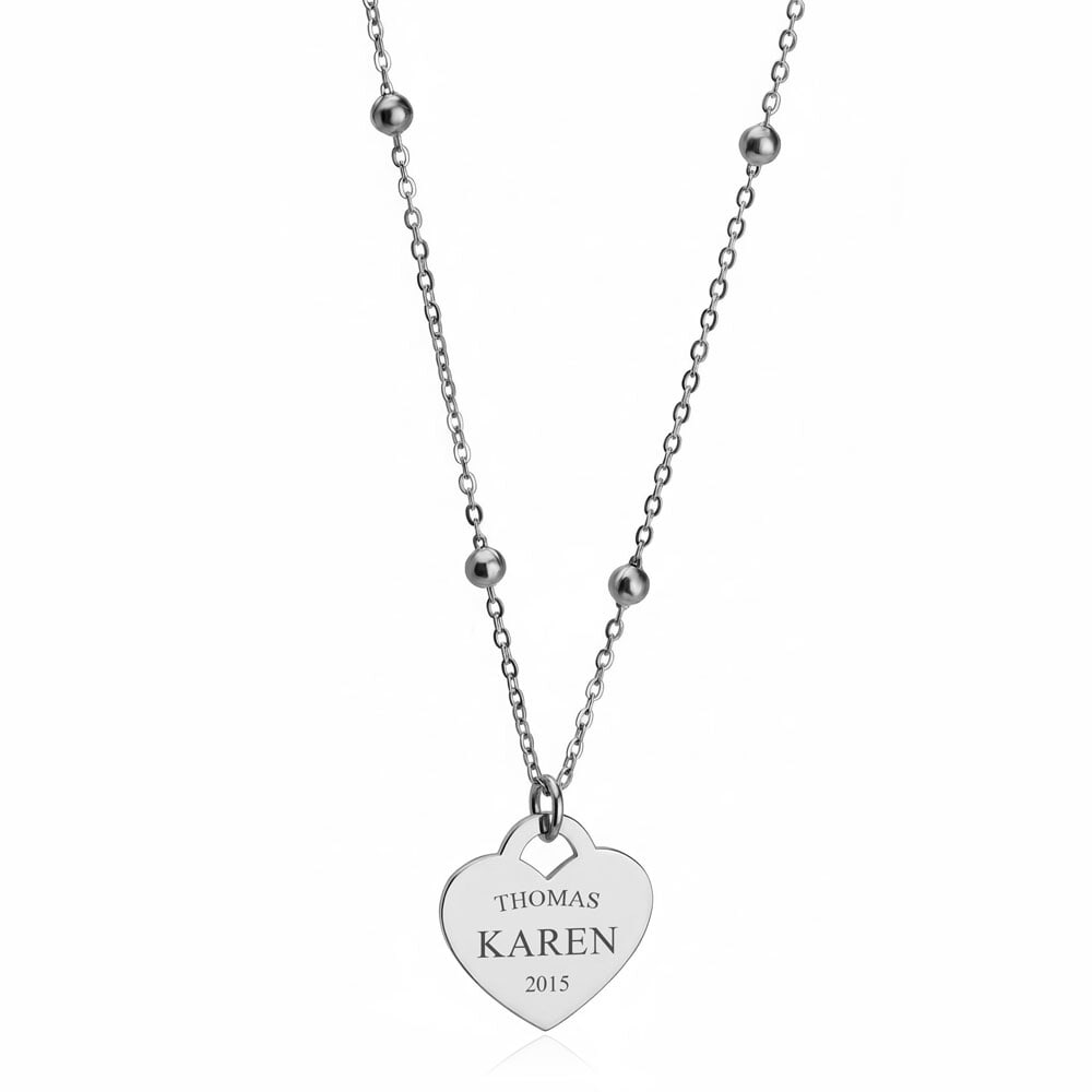 Custom Engraving Beaded Chain Heart Necklace 