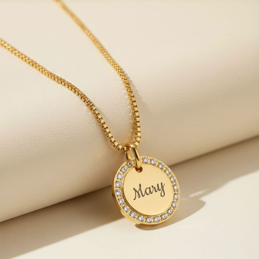 Halo Round Pendant with Snake Chain on a model