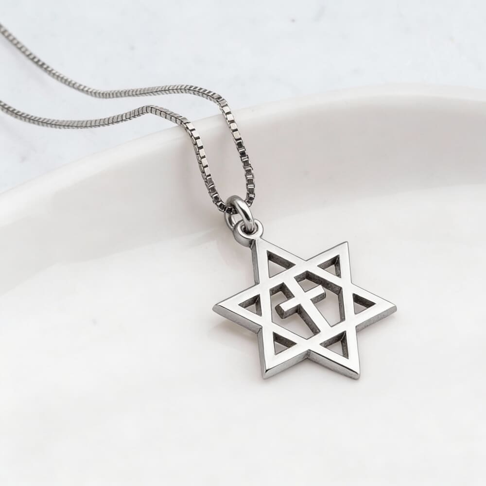 The Cross Star of David Necklace on a model