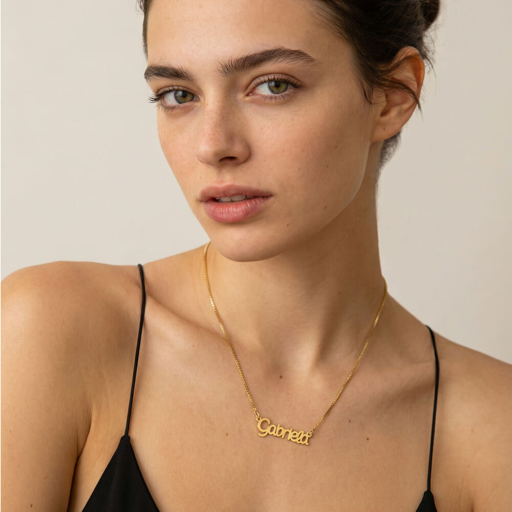 name necklace font follow you on a model