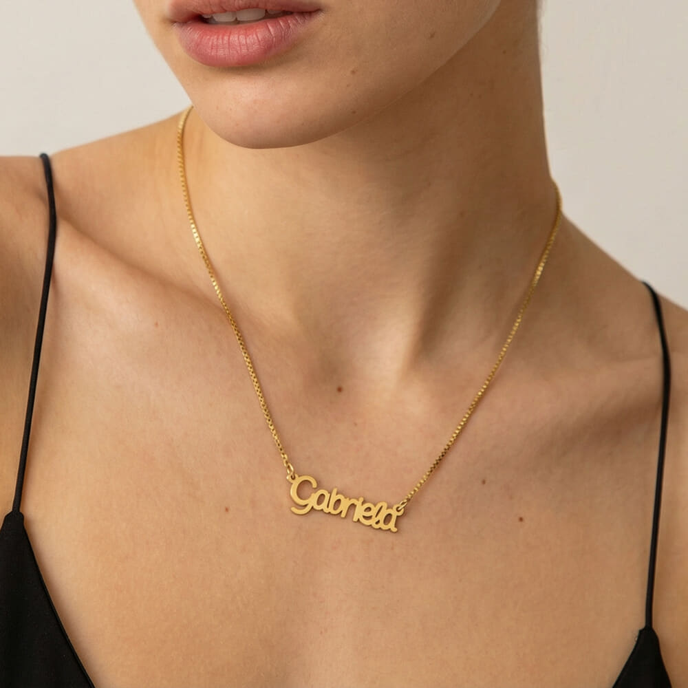 name necklace font follow you on a model - 2