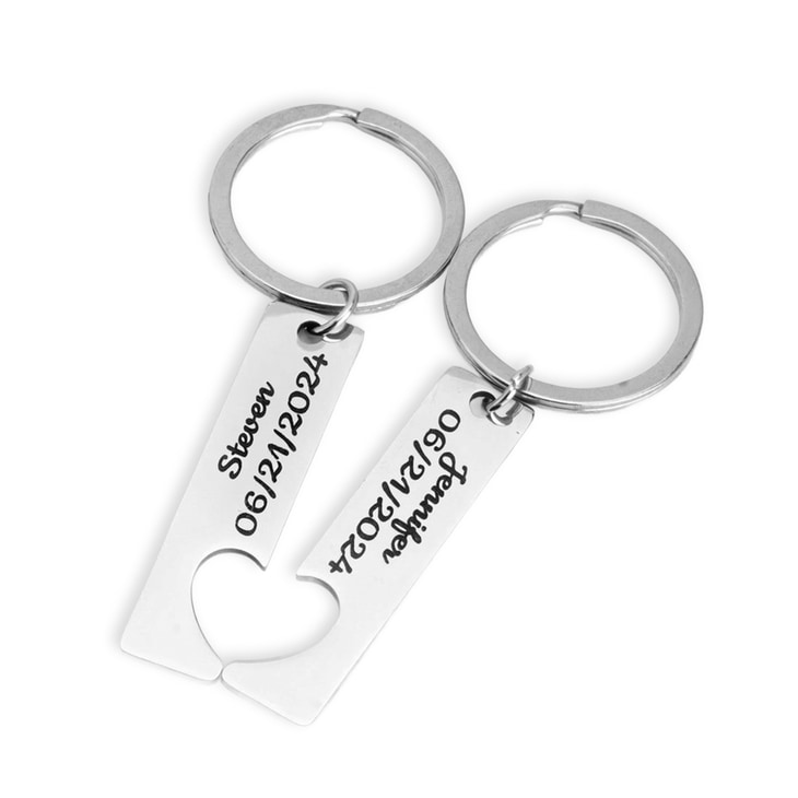 Personalized Split Heart Couple Keychain Set