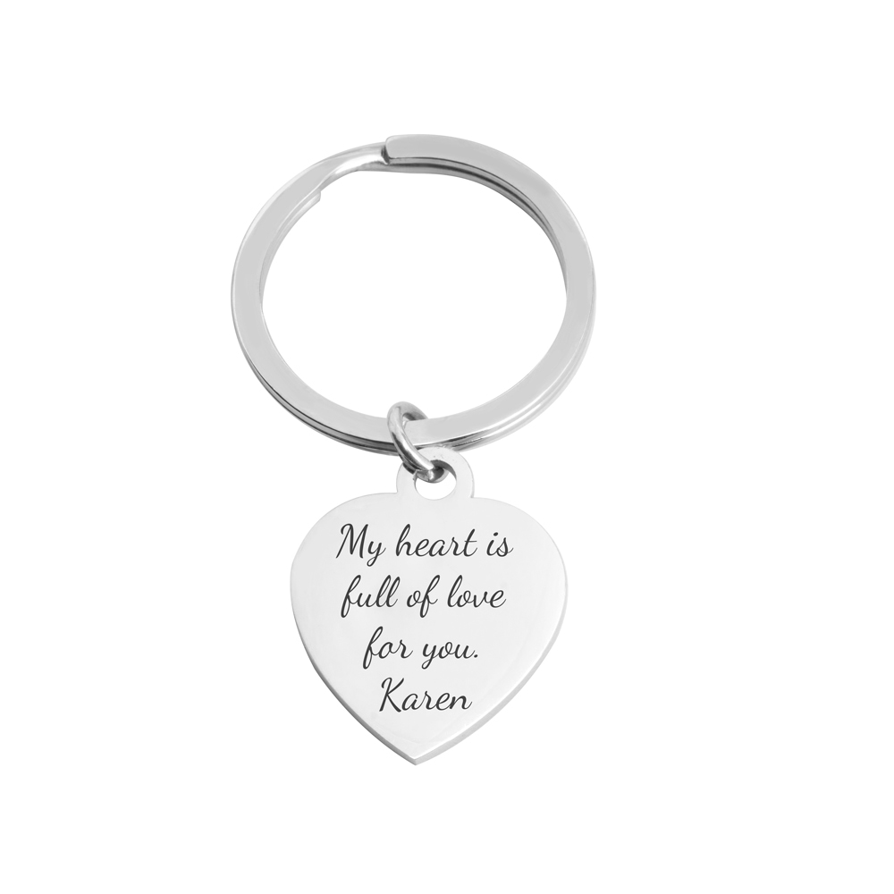 Personalized Engraved Message Heart Keychain - Silver
