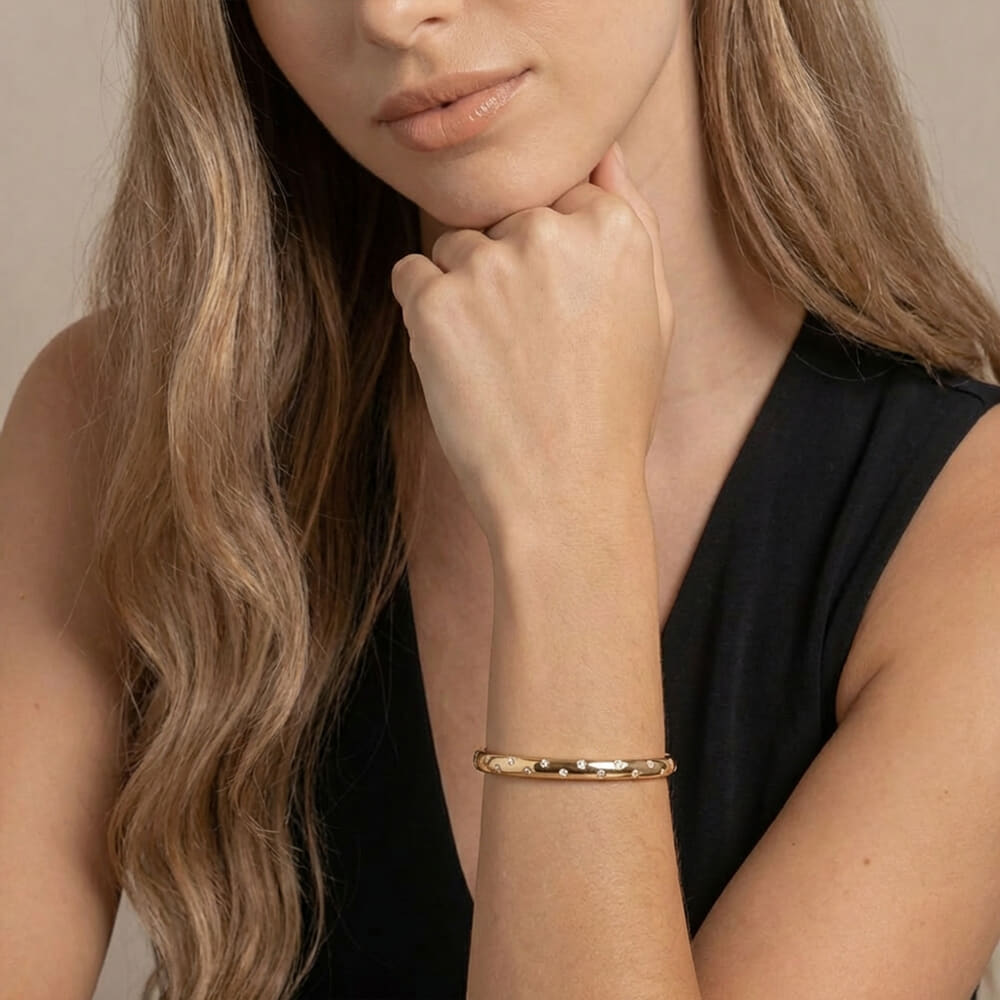 Celestial Star Cubic Zirconia Open Cuff Bracelet on a model - 2