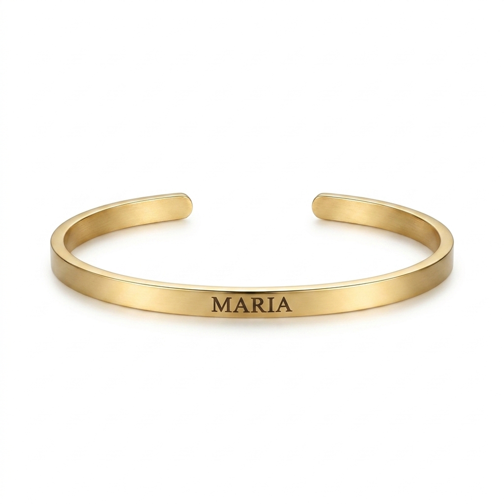 Personalized Thin Open Bangle Bracelet with Engraving - Gold