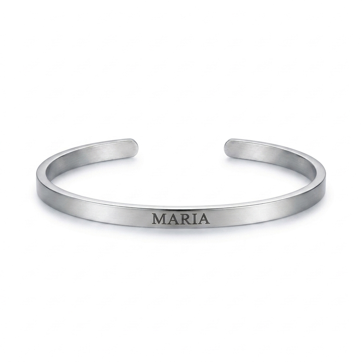Personalized Thin Open Bangle Bracelet with Engraving