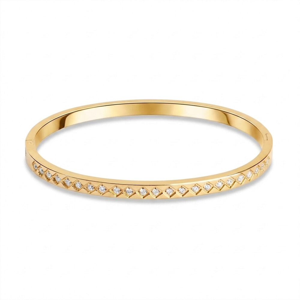 Geometric Bangle with Cubic Zirconia – Slim Elegant Bracelet