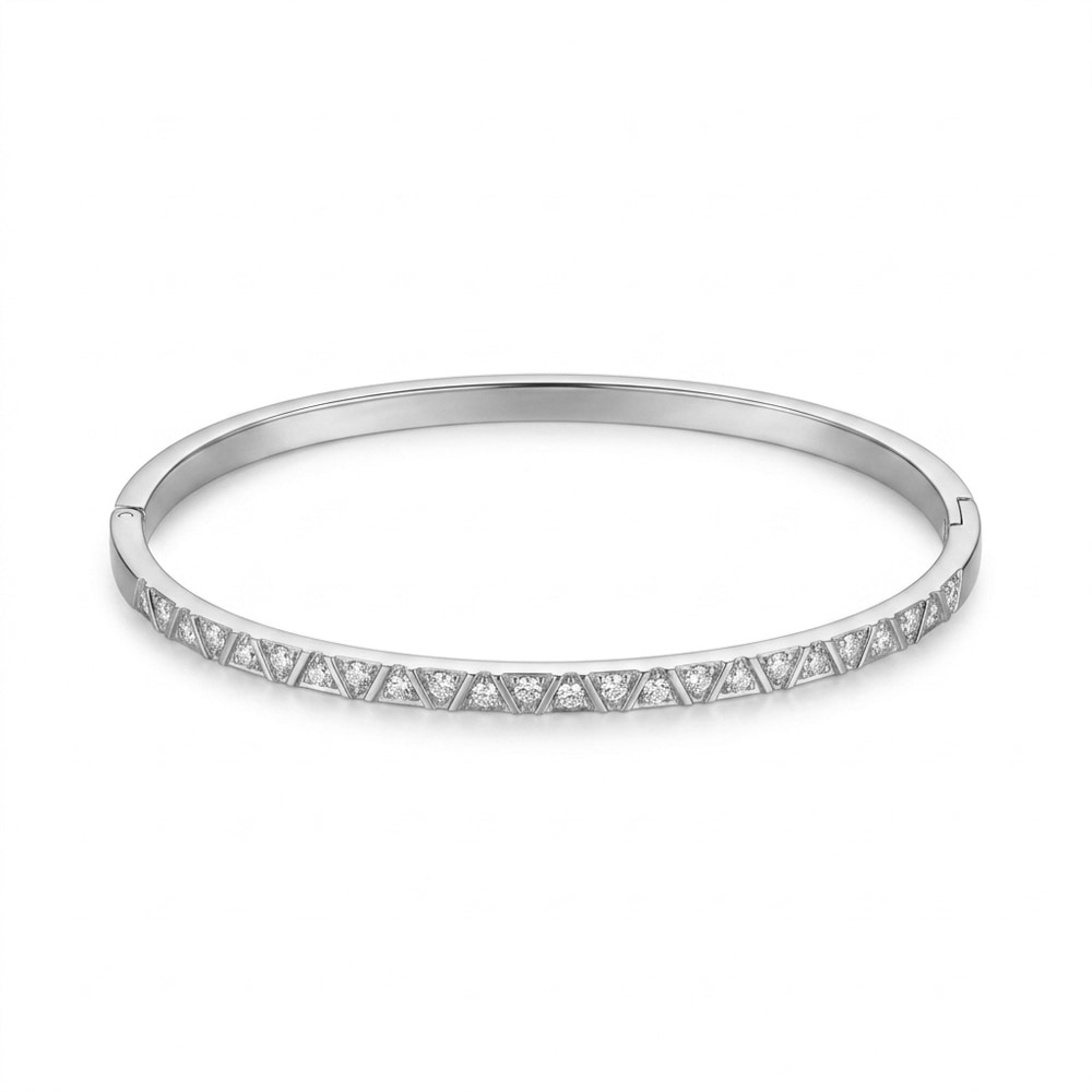 Sparkling Triangle Zircon Bangle Bracelet - Silver