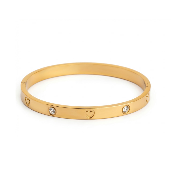 Heart Bezel Cubic Zirconia Bangle Bracelet