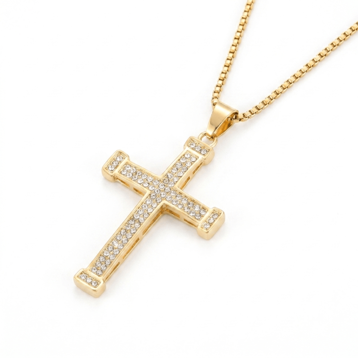 Large Zircon Cross Necklace in silver highlighting a substantial cross pendant set with brilliant zirconia