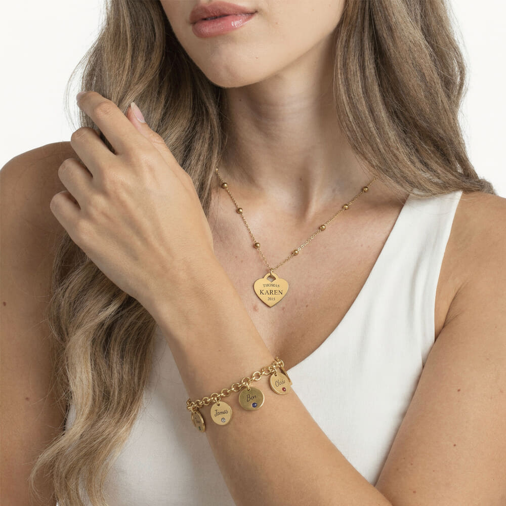 Custom Engraved Name & Birthstone Bracelet on a model