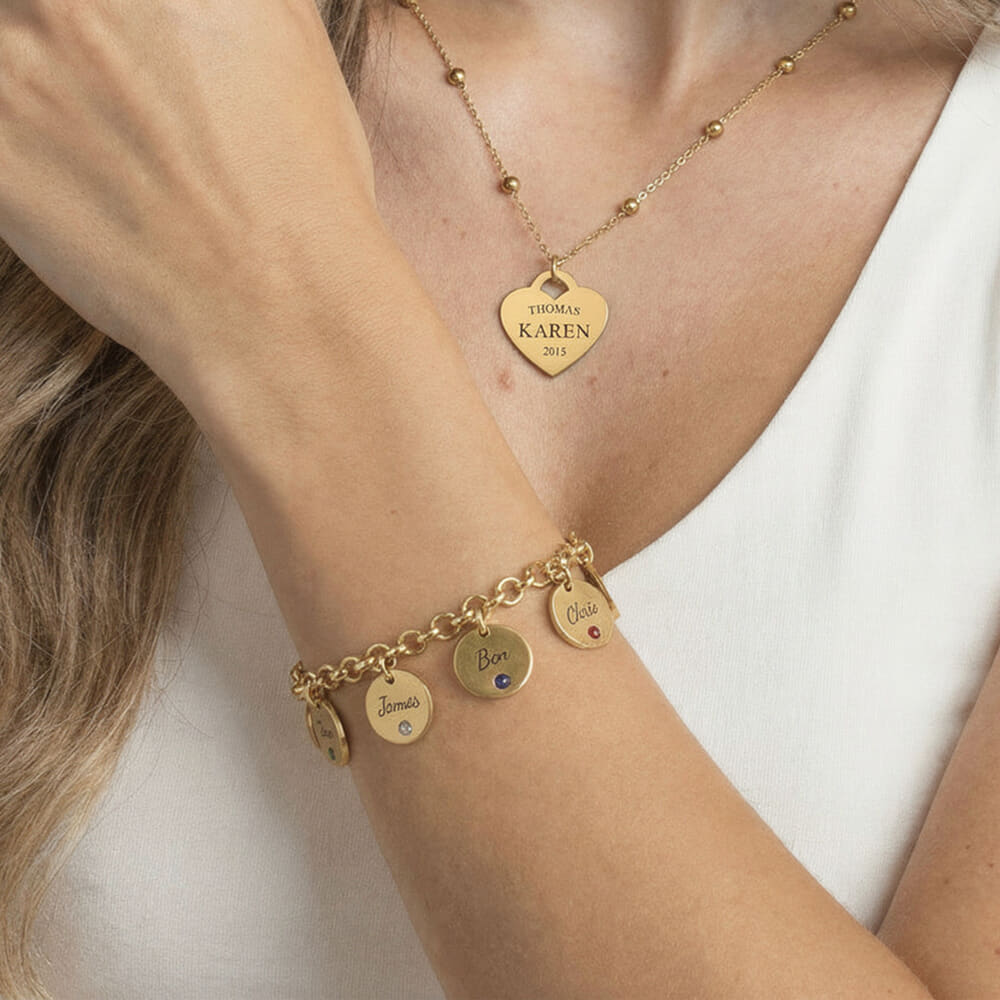 Custom Engraved Name & Birthstone Bracelet on a model - 2