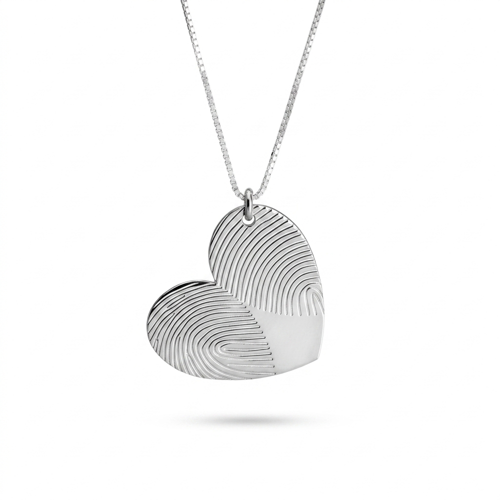 Personalized Double Fingerprint Heart Necklace - Sterling Silver